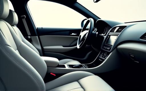 A clean and detailed car interior with pristine leather seats.